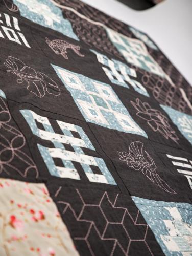 Close up of details on Japanese quilt